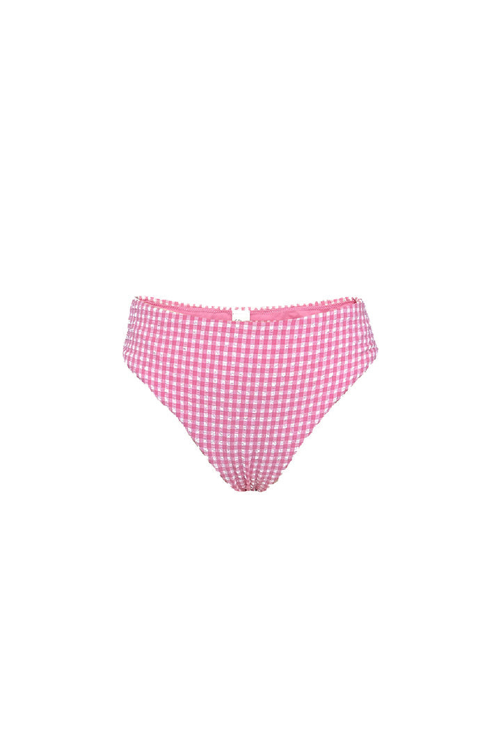 Pink gingham high-waisted bikini bottom – Solstice
