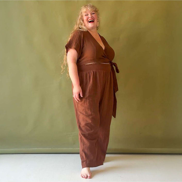 Sonia Cotton Gauze Wrap Top - Brown