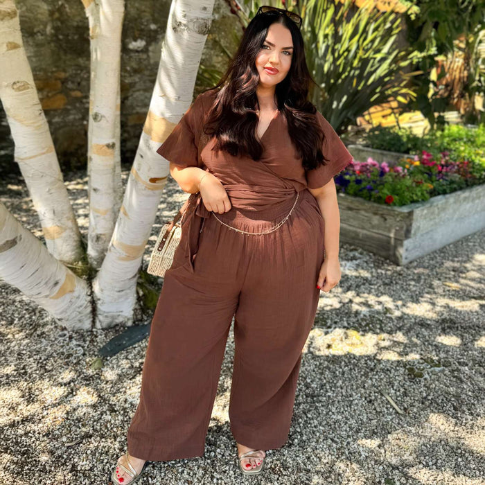 Sonia Cotton Gauze Wrap Top - Brown