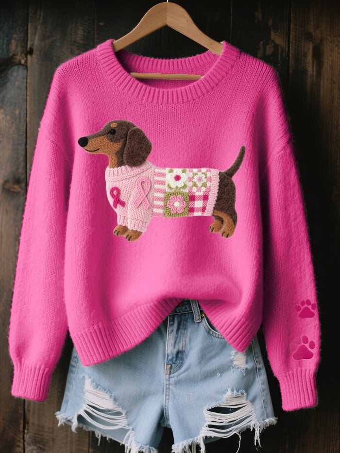 Naoni | Women's Dachshund Graphic Knit Sweater - Pink - Image 2