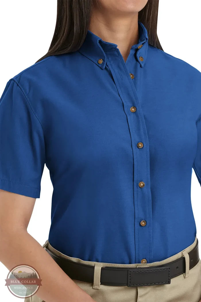 Red Kap SP81RB Women's Short Sleeve Poplin Dress Shirt in Royal Blue on model