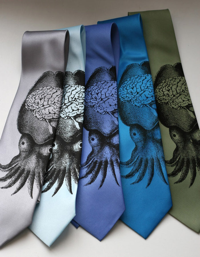 Cyberoptix Squid Brain Tie. Black on silver, sky blue, periwinkle, electric blue, sage.