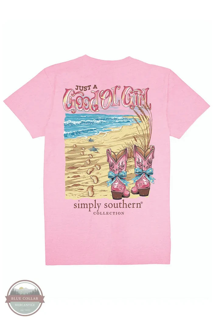 Simply Southern SS-JUST-FNCYCNDY Just A Good Ol' Girl T-Shirt in Pink, rear view