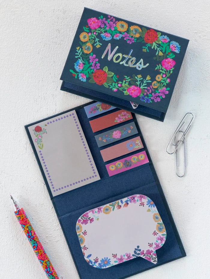 Sticky Note Book - Dark Teal Floral-view 1