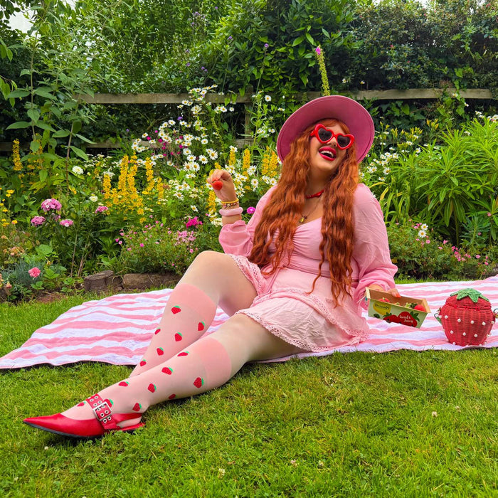 Strawberry Mock Sock Tights - Pink