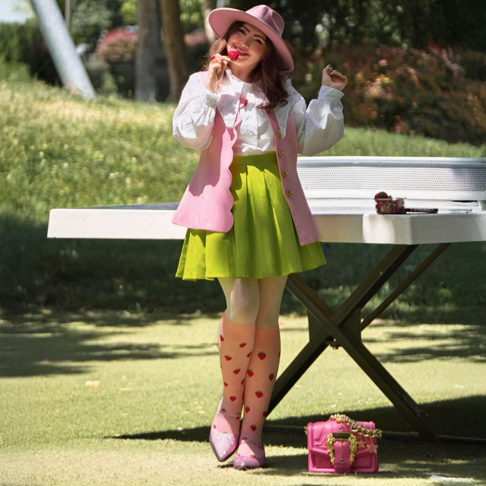 Strawberry Mock Sock Tights - Pink