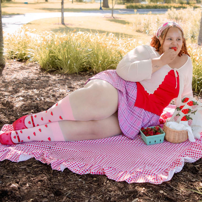 Strawberry Mock Sock Tights - Pink