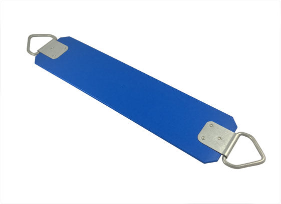 Blue commercial-grade swing set belt seat with steel core and galvanized hardware, shown from an angled view.