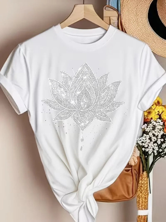 T-shirt met lotus bloemenprint