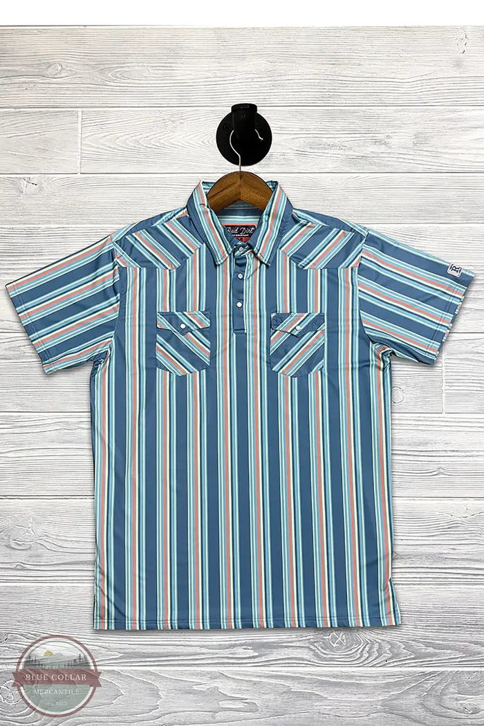 Red Dirt Hat Company RDPSSTLCRLST Teal & Coral Stripped Short Sleeve Polo, flat