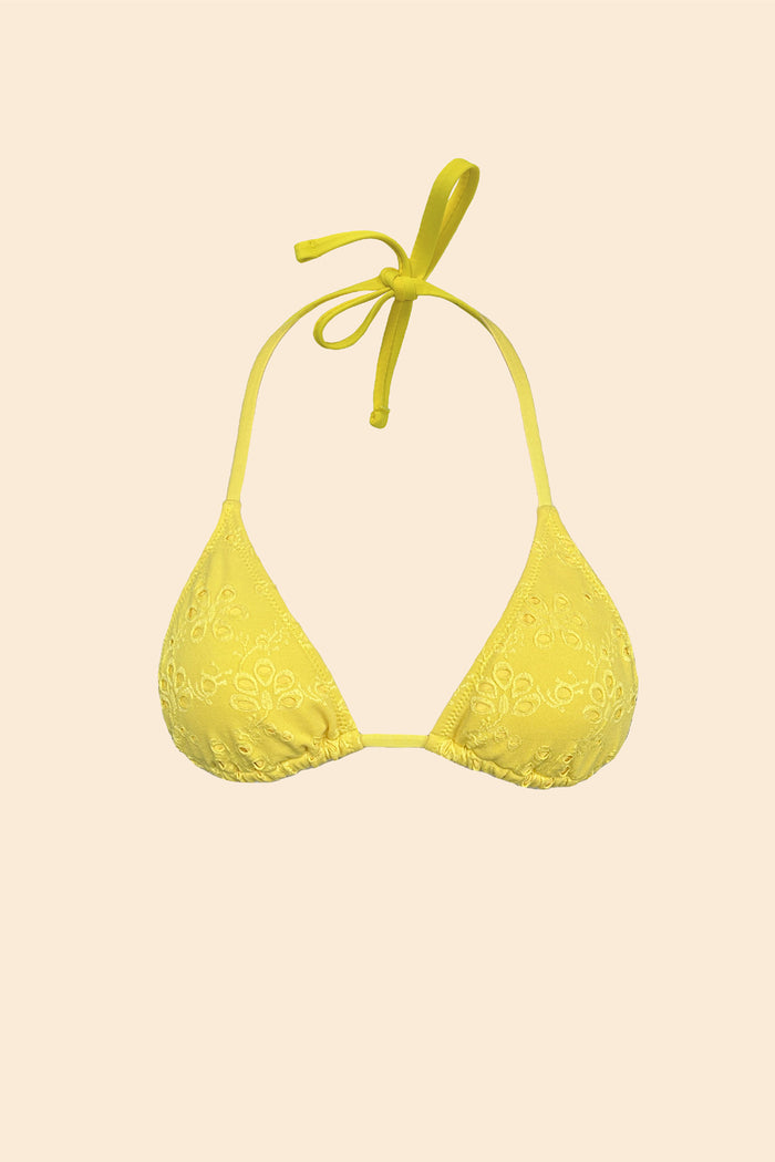 Boho bikini top in yellow eyelet