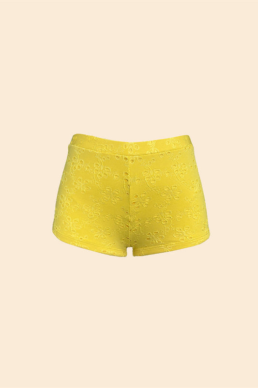 Boho high-waist boyshorts in yellow eyelet