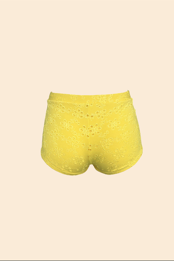 Yellow eyelet high-waisted swim boyshorts – Boho