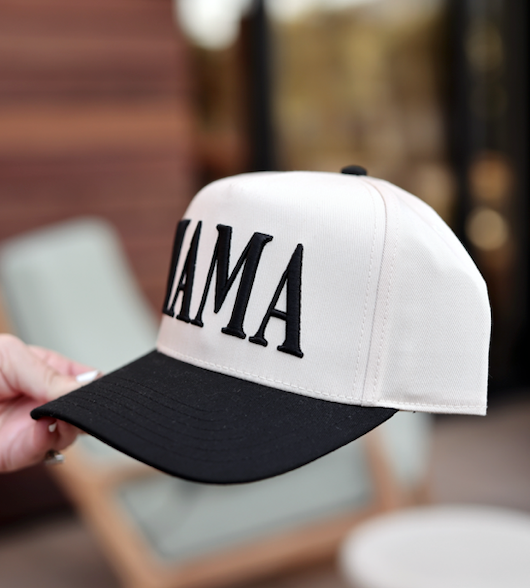 Stylish MAMA cap in cream and black, made from durable cotton, perfect for casual outings.
