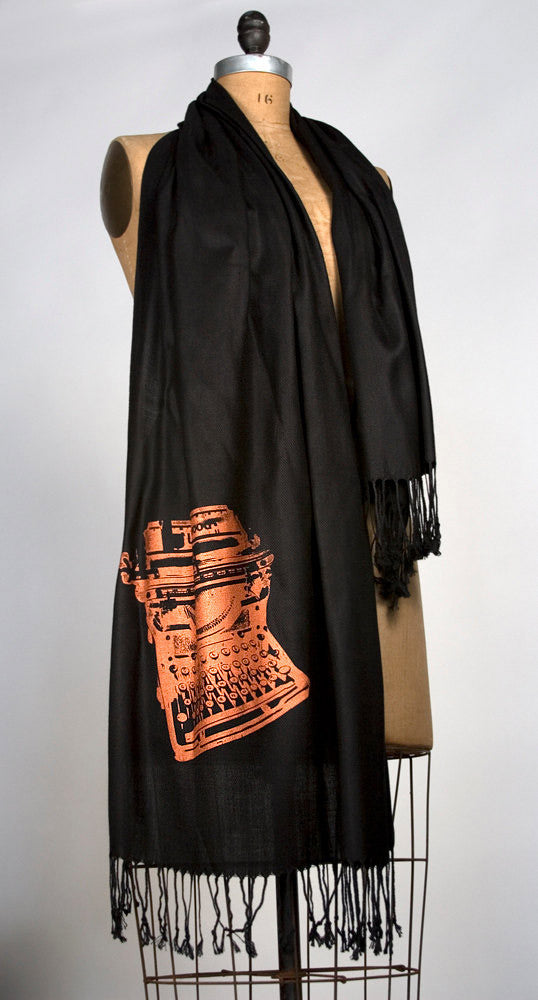 Copper ink on black pashmina.