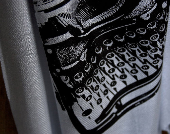 Black ink on silver pashmina.