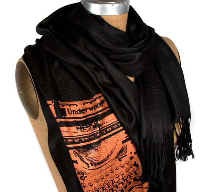 Copper ink on black pashmina.