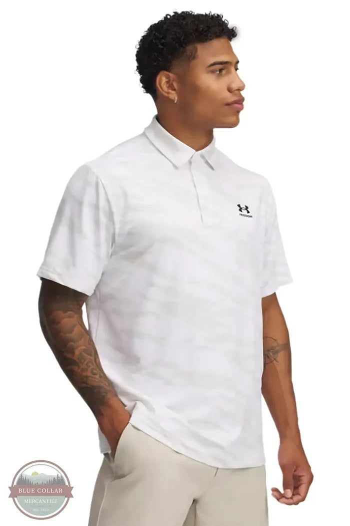 Under Armour 1389847-100 White UA Drive Freedom Print Polo Shirt front view