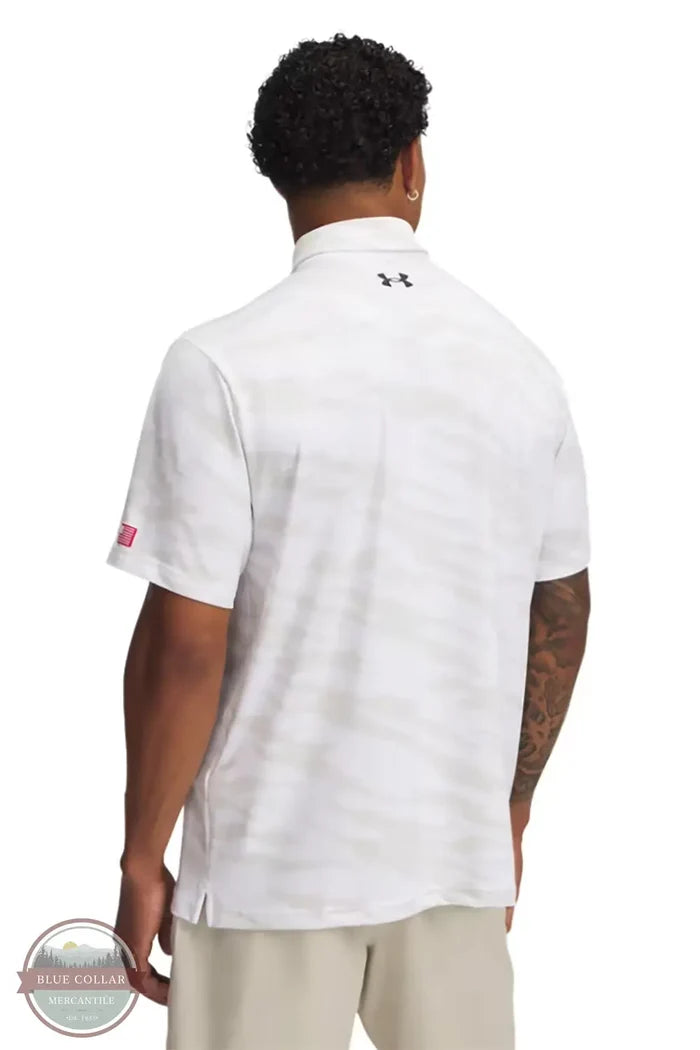 Under Armour 1389847-100 White UA Drive Freedom Print Polo Shirt back view