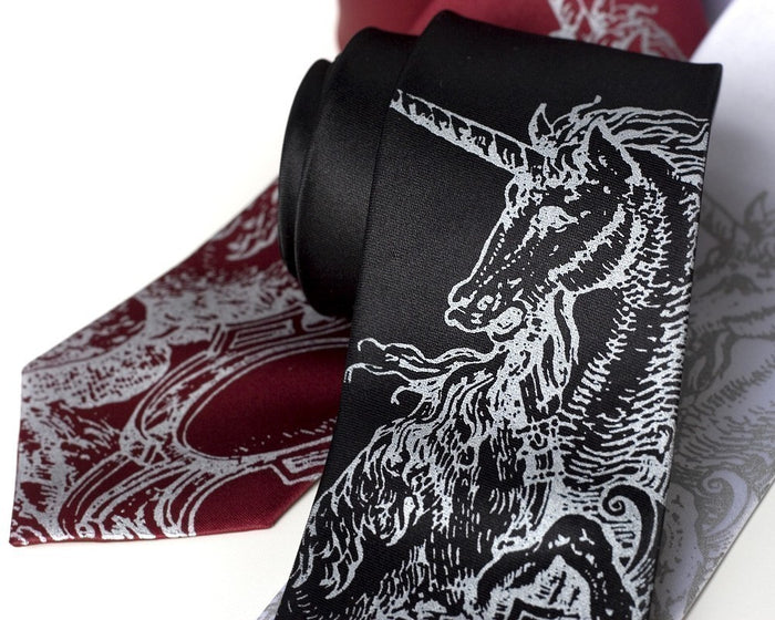 Silver ink on black, burgundy, white.