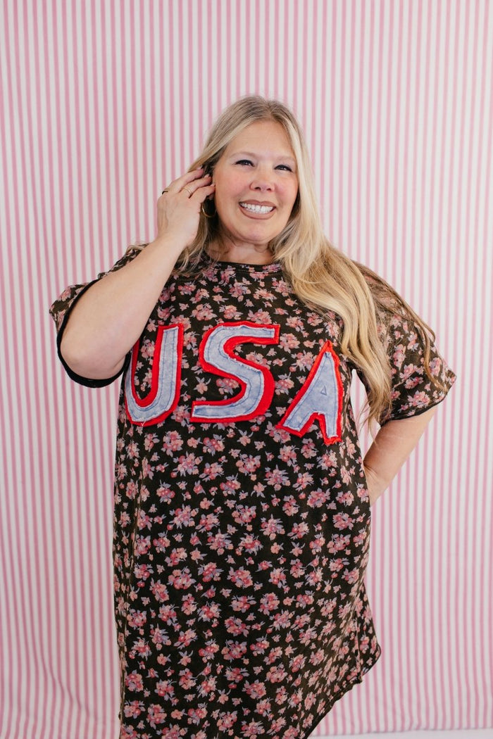 USA Floral Tee Dress - Macoma Boutique250 Dresses