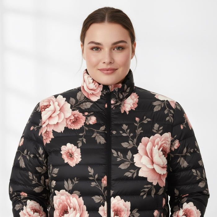 Vintage Floral Bomber Puffer Jacket
