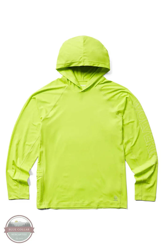 Wolverine W1209150 Sun-Stop Eco Hooded Long Sleeve T-Shirt in highlighter, front