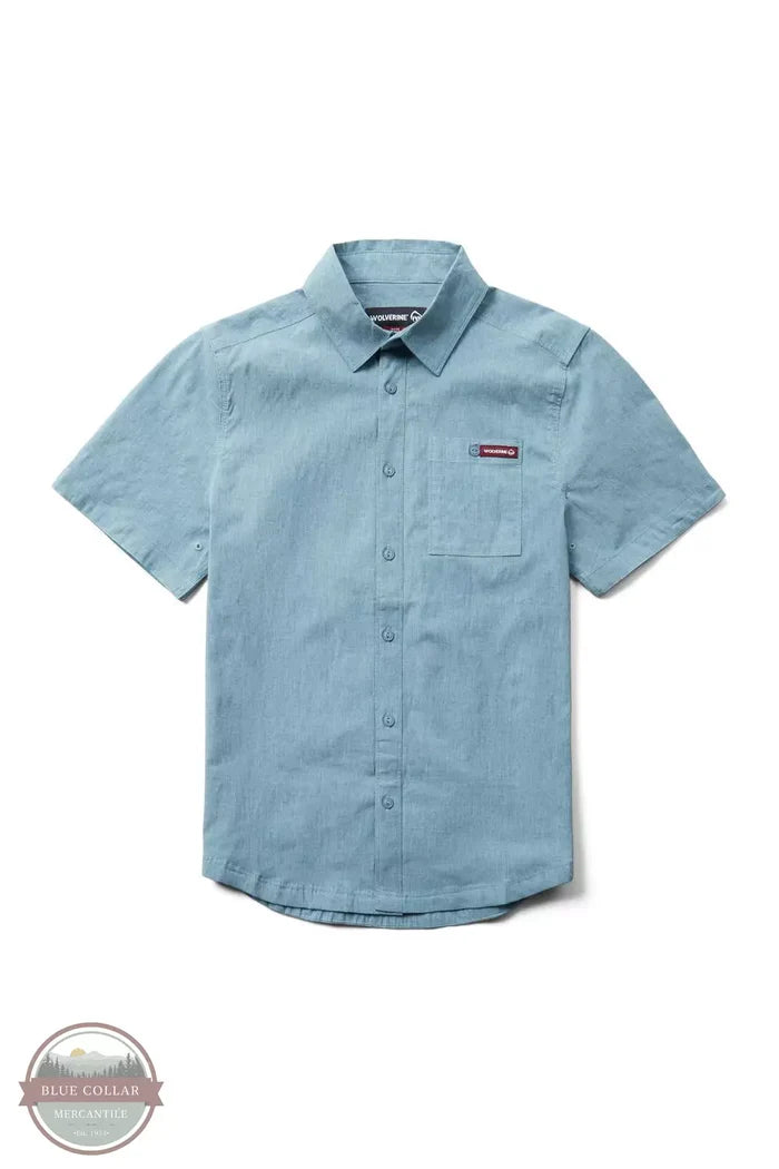 Wolverine W1209960 Grayson II Chambray Short Sleeve Button Down Shirt Blue Shadow Front View