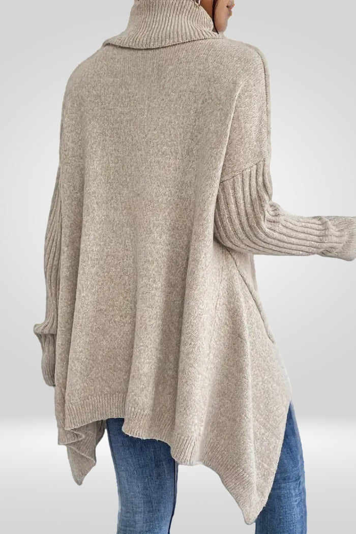 Glenara | Women's Oversized Turtleneck Sweater - Beige - Image 3
