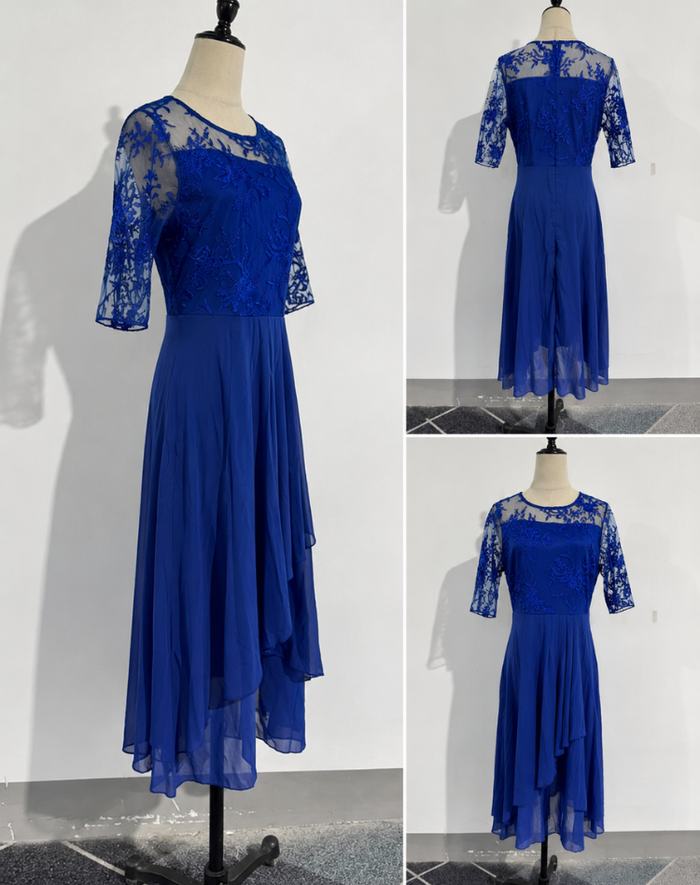 Women's Lace Overlay Midi Dress – Cocktail Dress, Wedding Guest & Party