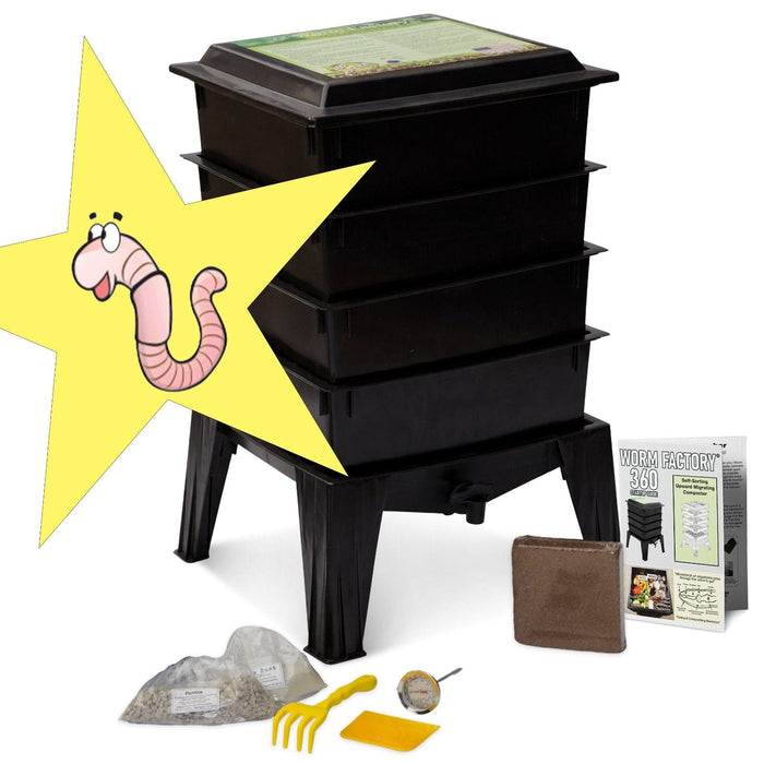 Nature's Footprint Black Worm Factory 360 - 4 Tray Worm Composter with Worms